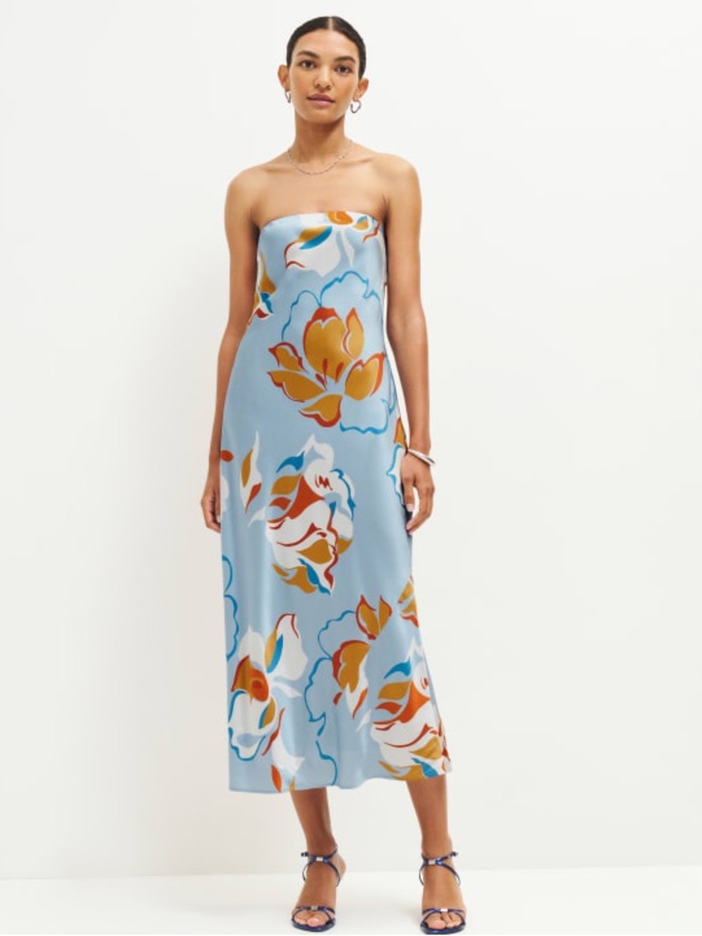 Reformation Joana Silk Strapless Dress In Aura